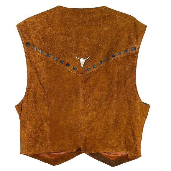 Vtg Roughphase Chief Of The Highway Leather Vest L Western Bull Skull & Conchos - Picture 2 of 12